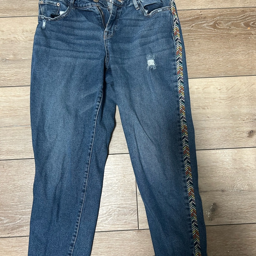Knox Rose Blue Straight Leg Jeans with fun embroidered side stripes!